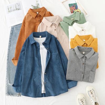 HOUZHOU Frühling Shirts Frauen Ins Retro Langarm Koreanische Casual Boyfriend-Stil Button Up Down Übergroße Kleidung
