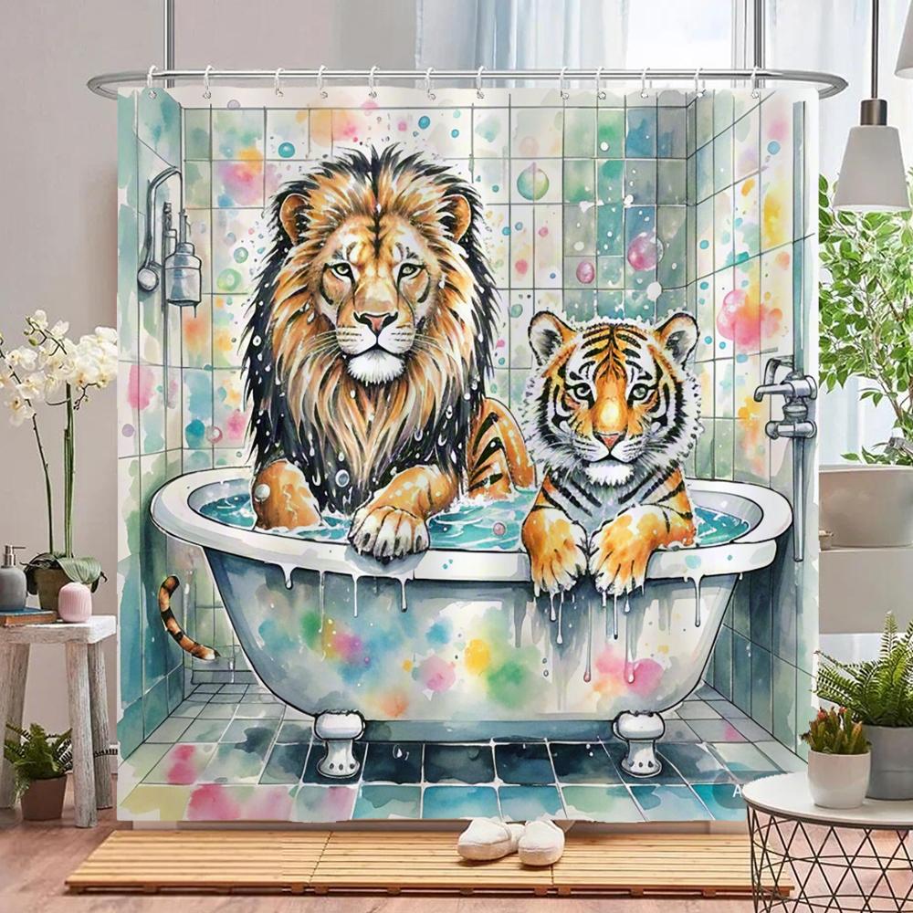 Funny Cat, Dog Shower Curtains with Hooks Home Decoration for Funny Bath Animal Bathroom Curtain Polyester Fabric Bath Curtain