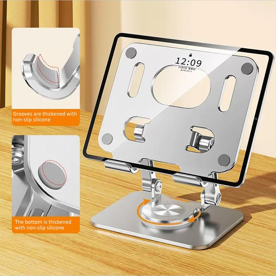 Aluminum Tablet Stand Desk Riser 360° Rotation Multi-Angle Height Adjustable Foldable Holder Dock for Xiaomi Samsung iPad Universal Tablet
