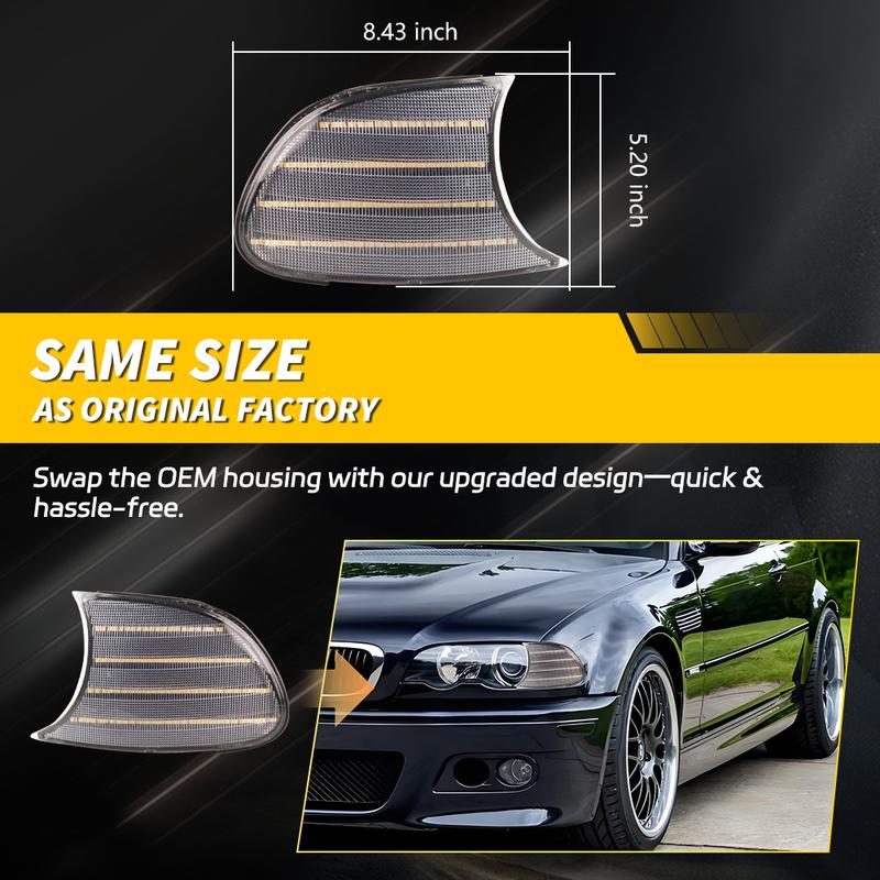 2X Front Corner Parking Light Turn Signal Light Side Marker Light DRL Light W/LED For 2000 2001 BMW 32i/325Ci/328Ci/330Ci/M3