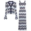 High quality spot summer and autumn new thin long-sleeved top knitted sweater jacket + sleeveless dress set 2598