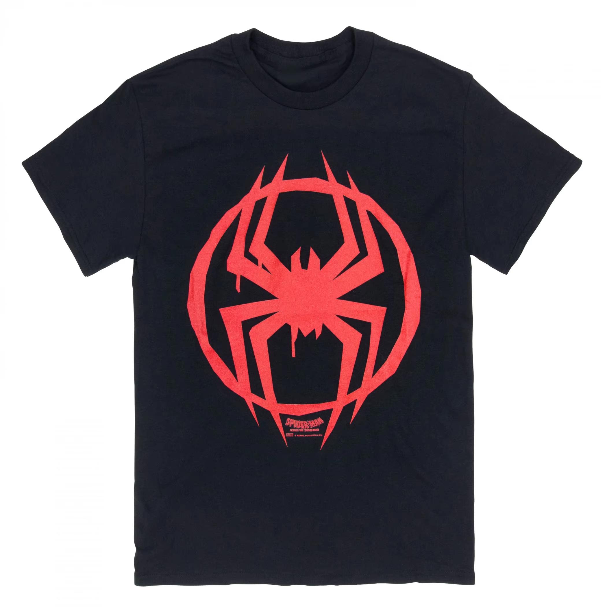 Marvels SpiderMan Miles Morales Mens Black Tshirt Red Spider Logo Superhero Shortsleeved Casual Tshirt Streetwear Top S