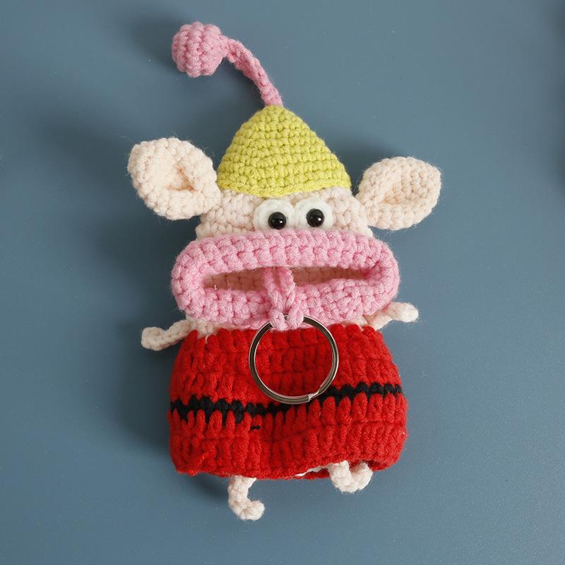 Lustige Wurstmundpuppen-Serie Häkeltasche Schlüsselanhänger für Autoschlüssel Halter Handgefertigte Stricktasche Kreative Geschenke Großhandel