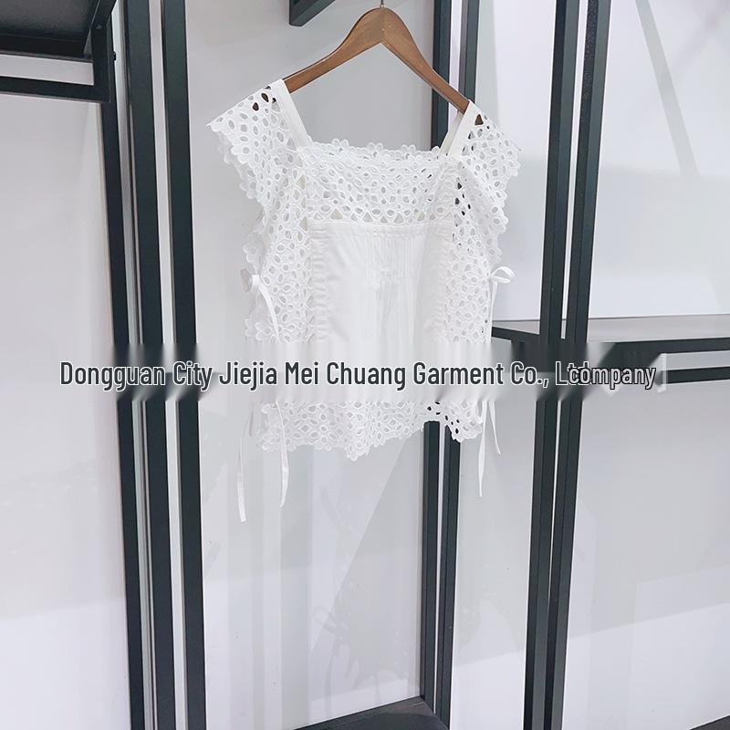 2026 French Niche White Lace-Up Flutter Sleeve Top & Loose Mid-Length Pants Set
