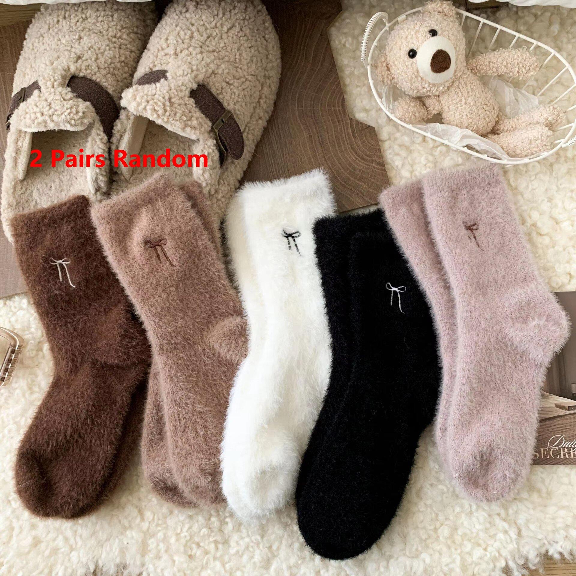 

Autumn Winter Warm Floor Socks Fleece Thickened Embroidered Furry Socks Soft Cartoon Sleep Socks Women One Size