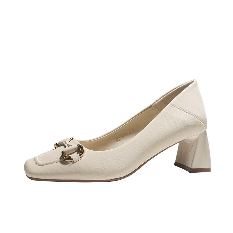 BEIJIANI 5525-8 Damen Square Toe Schafsleder Chunky Heels mit Metallschnalle, Konvertierbares Slipper-Design.