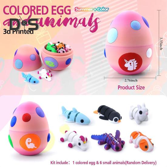 Dračí vejce s mini zvířátky 3D tištěné kloubové figurky zvířat uvnitř kapsy na vajíčko, hračka pro domácí mazlíčky, dárek pro děti, velikonoční košíky, dárky