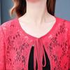 Cappotto da Donna Autunno Primavera Allacciato Ricamo Floreale Tinta Unita Scialle Maniche a Tre Quarti Largo Traforato Pizzo Girocollo Tipo Corto Protezione Solare