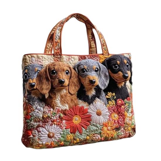 Gesteppte Tragetasche Retro-Print Stoff Pendler-Tote Vintage Leicht Faltbare Handtasche für Damen Tägliche Nutzung Reise Einkaufen