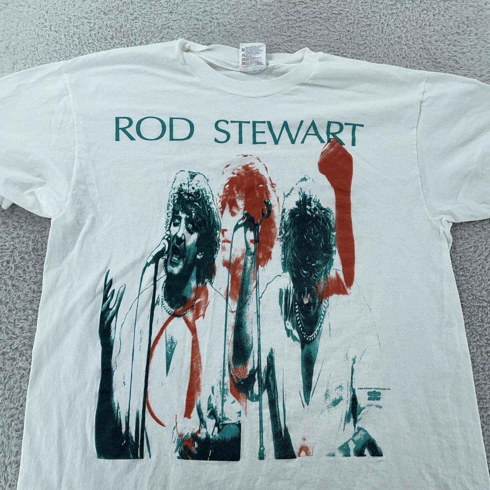 

Vintage 90s Rod Stewart 1993 Tour Concert T Shirt Mens FITS L White Crewneck USA XL