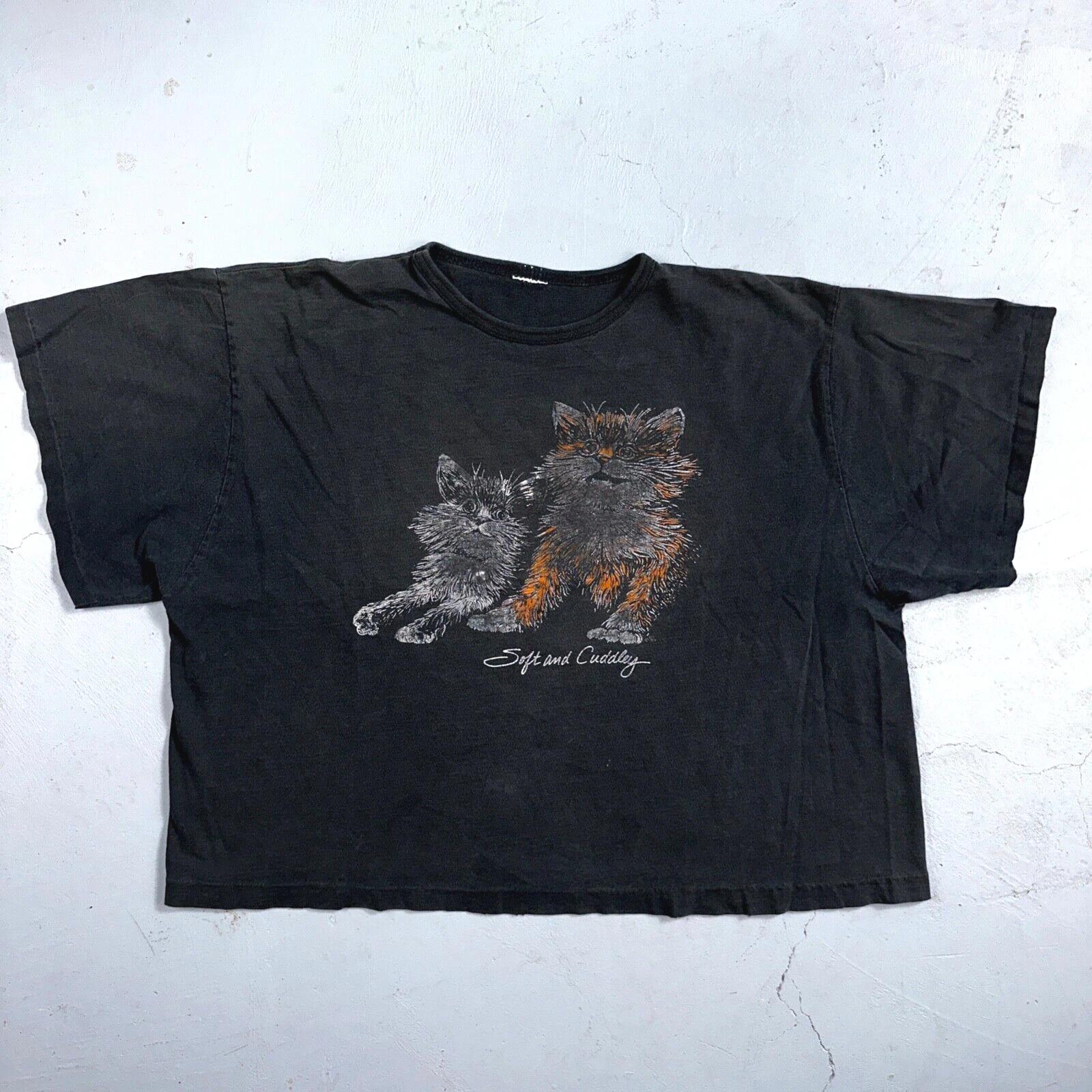 

Cats Soft and Cuddly 1970s Boxy VTG T Shirt 70s Perfect Black Fade Boxy Animals M