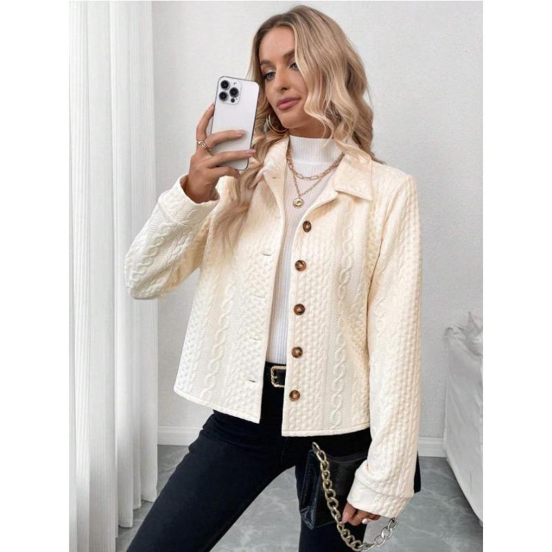 IHUASU Women's Vintage Casual Solid Color Print Autumn Winter Long Sleeve POLO Neck Jackets & Coats