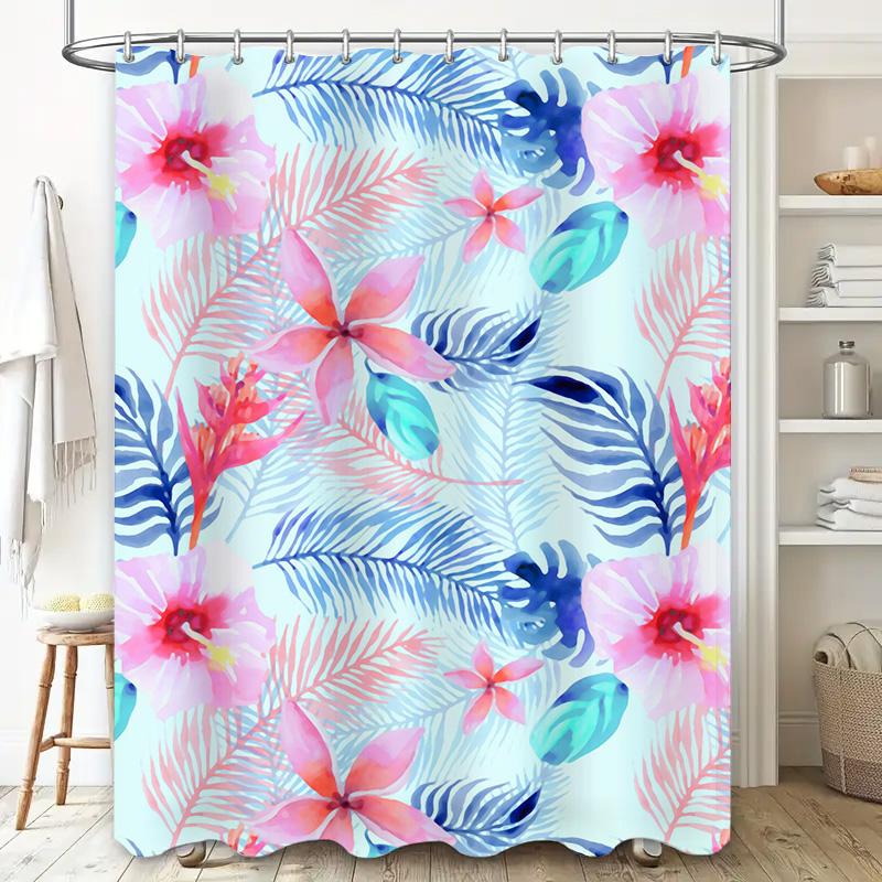 Colorful Tropical Leaf Pattern Shower Curtain Waterproof Bathroom Decor Home Decoration Blue Pink Red White Bath Mat Cover Large