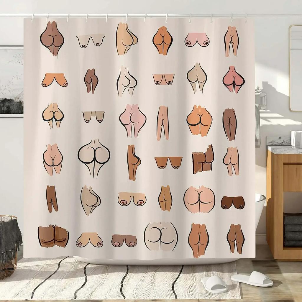 Sexy Boobs Shower Curtain Boob Feminine Feminist Seamless Breast Pattern Bathroom Curtains Polyester Bathroom Screen with Hooks