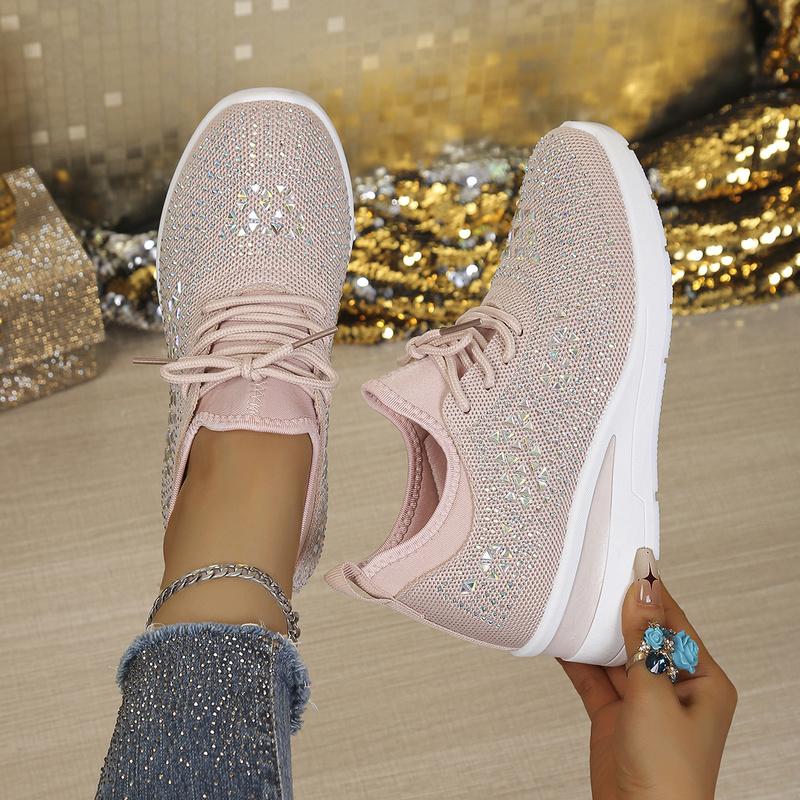 Ladies Four-Season Mesh Platform Shoes Bling Triangle Rhinestone Soft Rubber Sole Casual Daily Sneakers