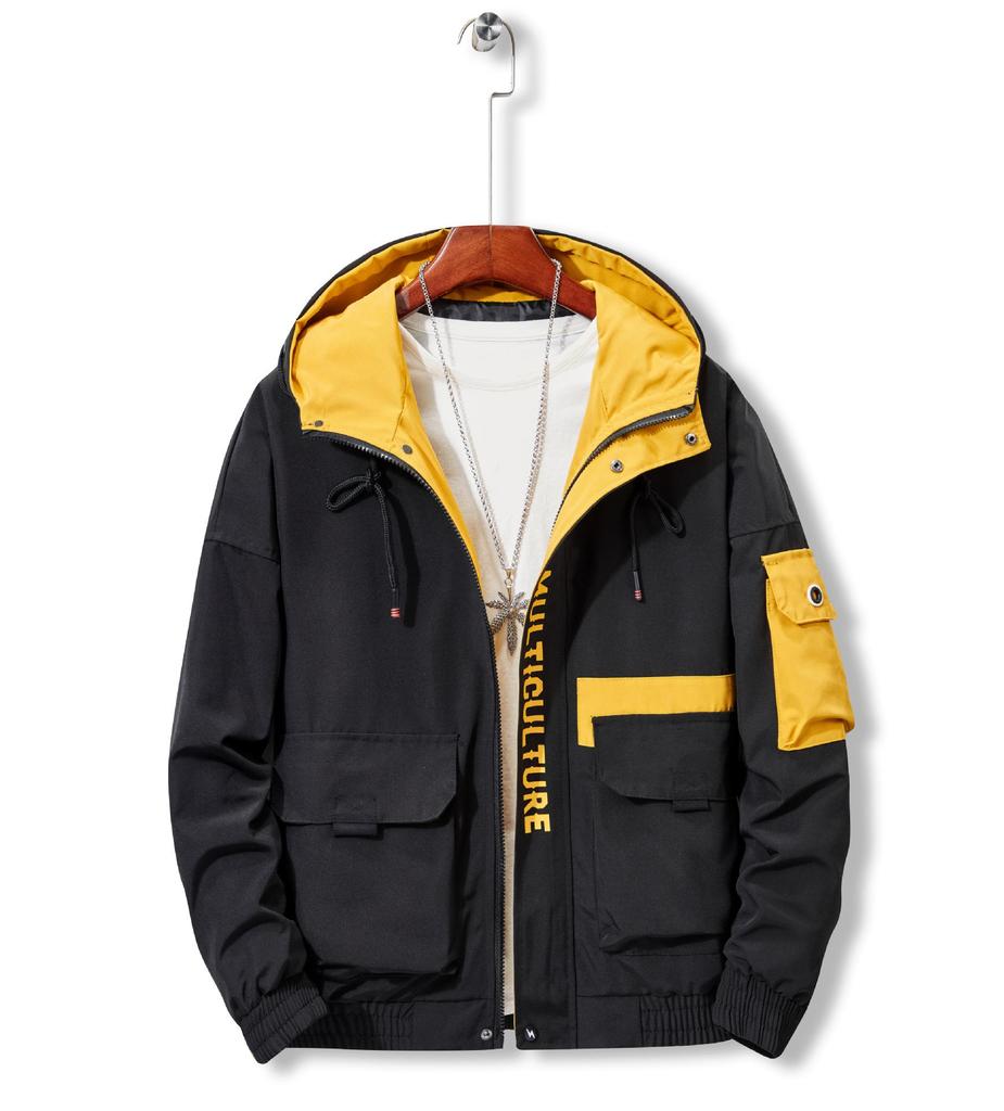 Męska duża kurtka wiatrówka z kapturem i wieloma kieszeniami - lekki płaszcz na wiosnę/jesień