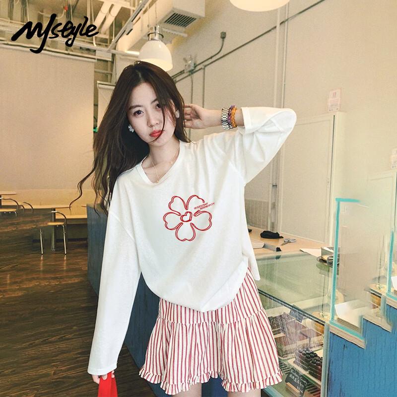 MJ STYLE Women s Loose Fit Long-Sleeve Cotton T-Shirt with MJ Heart Print XL
