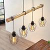 Retro Chandelier - Made of Wood, 4 E27 Sockets, Adjustable Height, Black Metal Base, Ideal for a Dining Table or a Bar Counter
