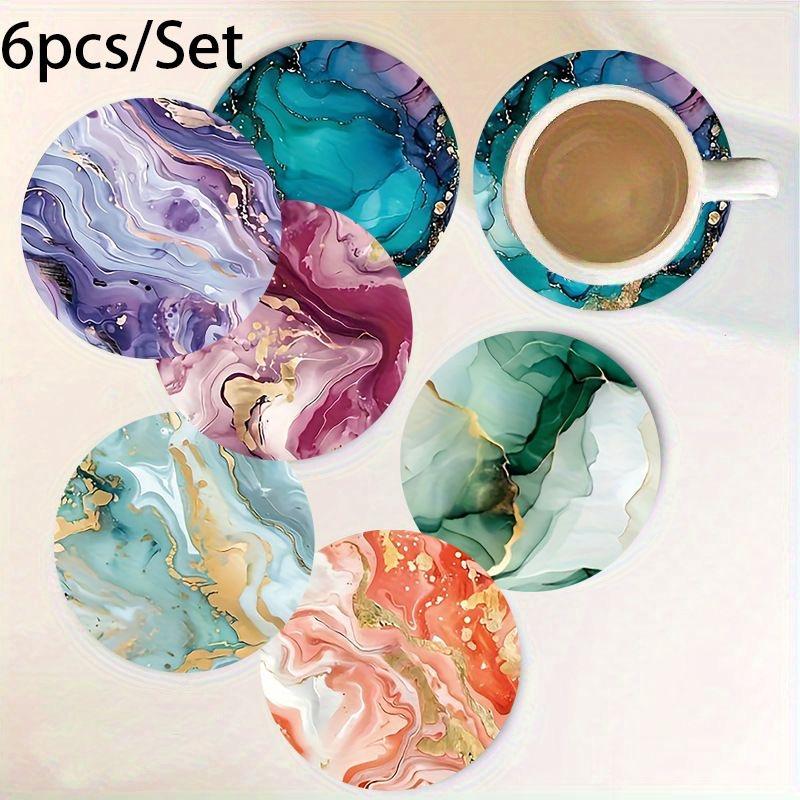 

2D Colours Bright Marble Patterned Art 4in Wooden Coaster Circular Vortex Art Heat-Resistant Home Party Kitchen Gift Photo Props