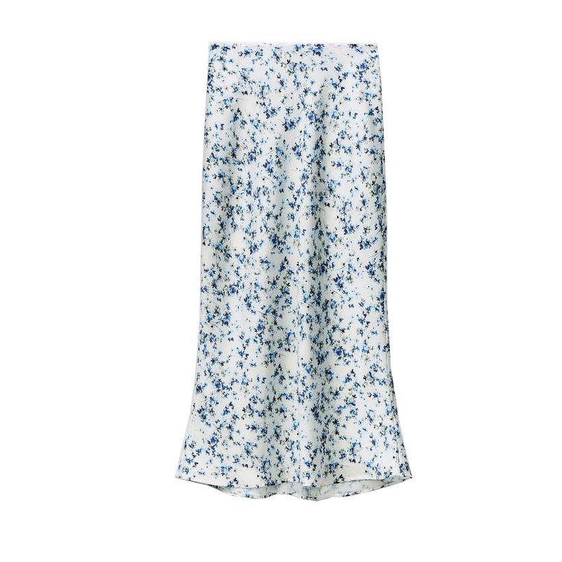 Spring and Summer New Arrival Fashion Style Temperament Wild Silk Satin Textured Skirt Printed Midi Skirt 2581133