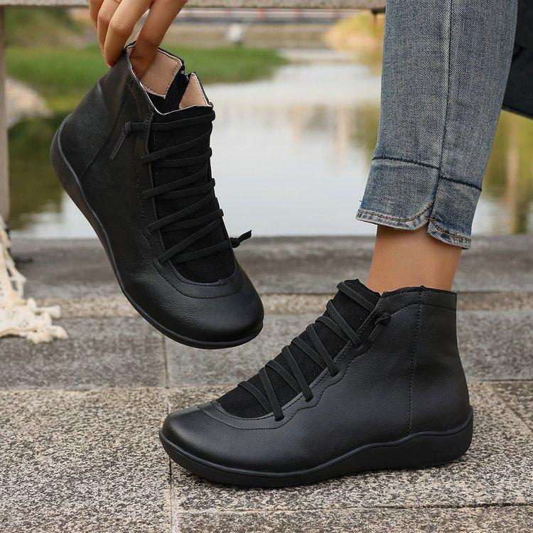 Large size retro cowboy short boots for women, autumn and winter TEUM retro locomotive short boots for women