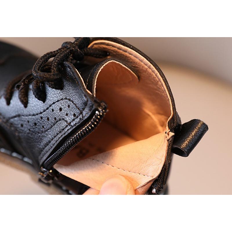 Britiško stiliaus vaikiški retro odiniai batai aukštu aulu, korėjietiško stiliaus mergaičių vieni batai, rudens nauji berniukų odiniai batai