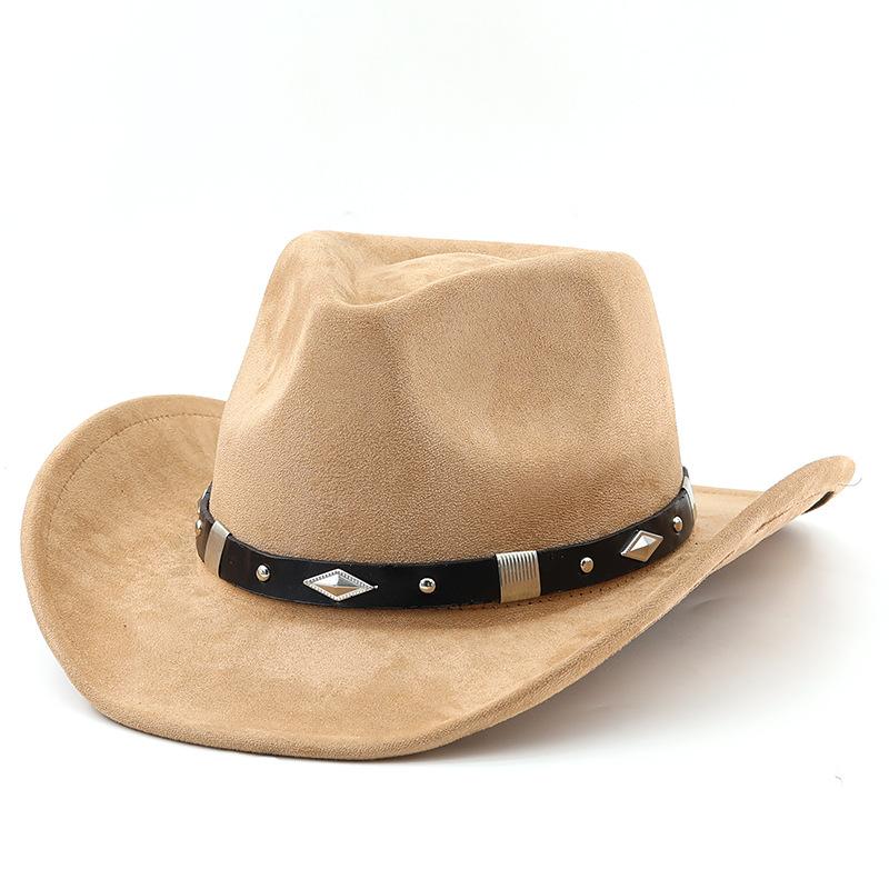 Classic Metal Belt Western Cowboy Hat Autumnwinter Suede Felt Hat for Men and Women Euro-American Top Hat Outdoor Riding Cap