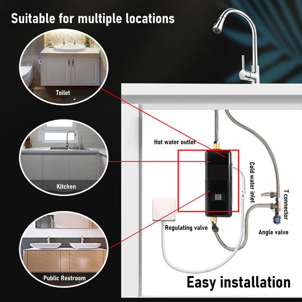 Electric Water Heater Hot Water Heater 3S Heating G1/2 Electric Water Heater for Kitchen Dorm Bathroom RV