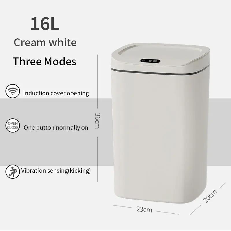 16L Smart Sensor Trash Can Waterproof Garbage Storage Box with Lid Three-sensor Mode USB Bathroom Kitchen Bedroom Wastebasket