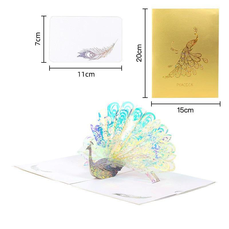 

3D Rainbow Peacock Greeting Card with Envelope, Sparkling Paper Sculpture, For Christmas, Valentine s Day, Birthdays & More