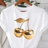 Women's Metal Cherry Print Summer T-Shirt - European & American Style, Round Neck, Short Sleeve