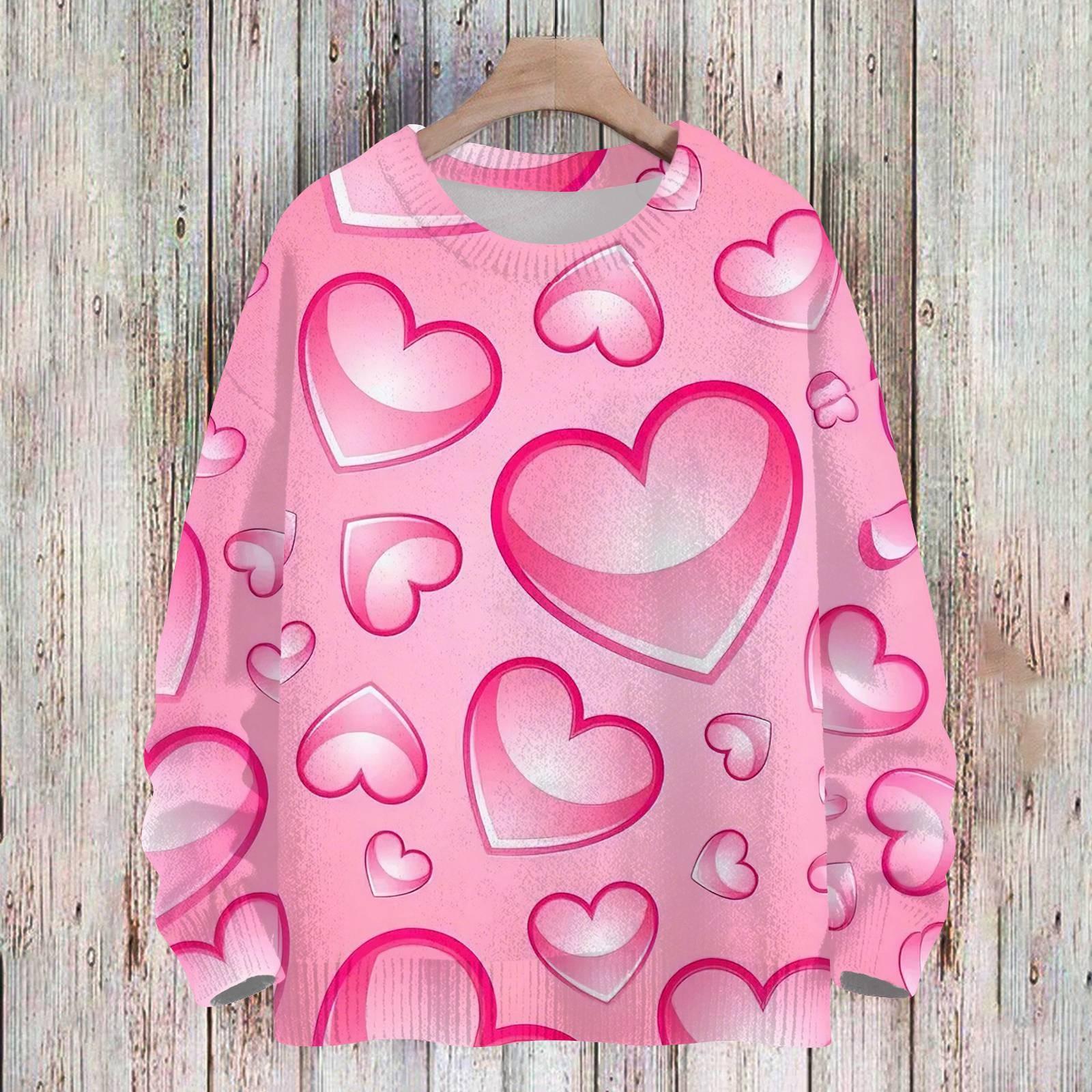 

Женская спортивная одежда ко Дню святого Валентина, вязаный свитер, милая рубашка, круглый вырез, пуловер XXXL розовый