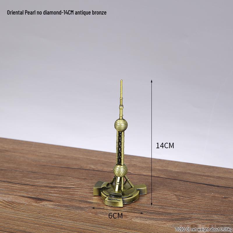 Envy Porcelain Oriental Pearl Tower Model: Shanghai Architectural Souvenir Figurine for Desktop Decoration.