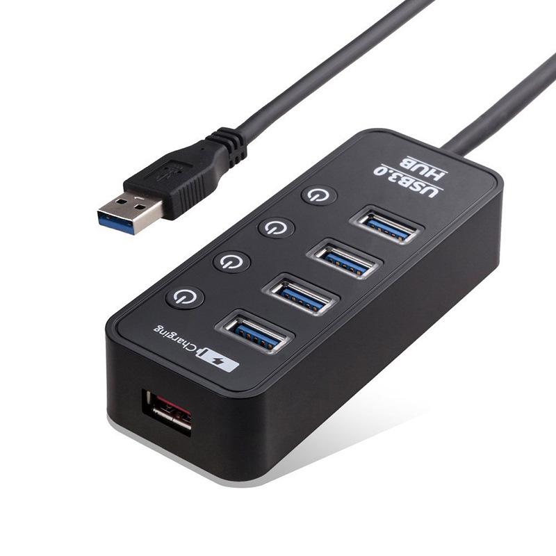 4-Port USB 3.0 Hub with Independent Switches and Quick Charge Port