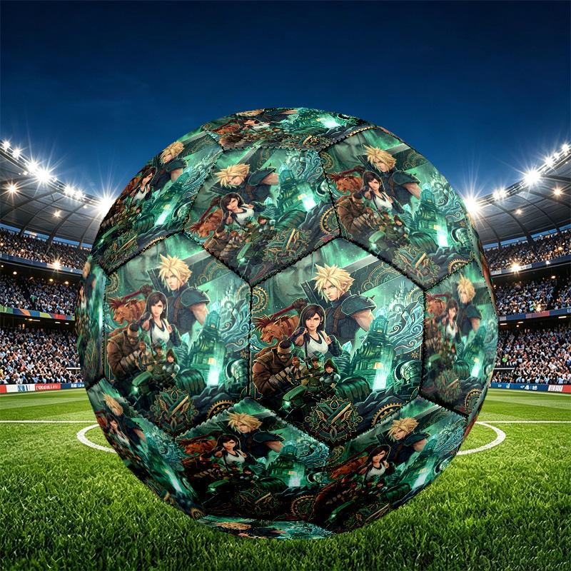 Final Fantasy Print Size 5 Soccer Ball, PU Wear Resistant Football for Match Training and Daily Practice, Birthday Gift for Soccer Fans