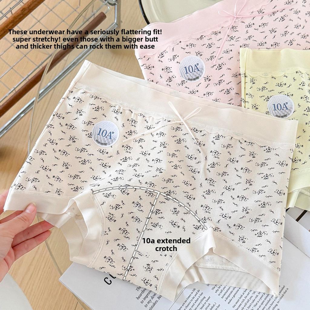 Ladies' New Summer All Match Sweet Floral 10A Antibacterial Cotton Extended Mid Waist Panties