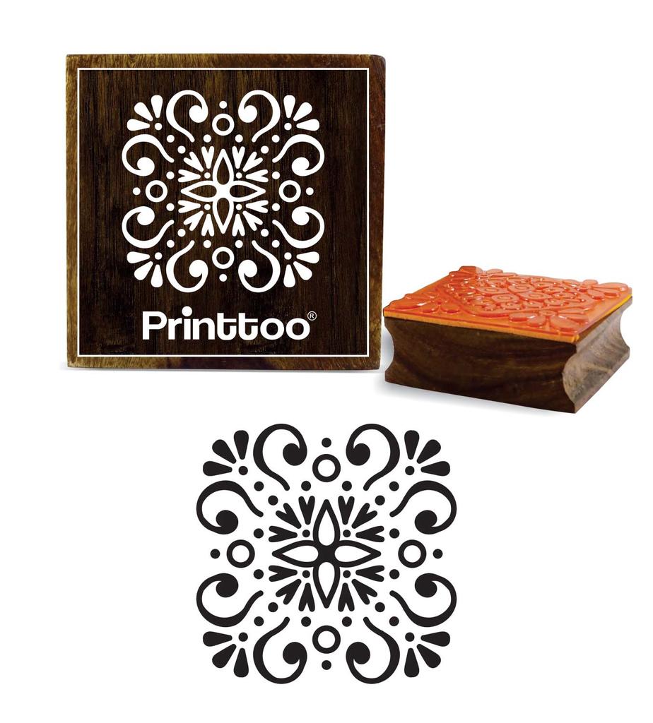 Printtoo Brown Wooden Square Floral Mandala Stamp Christmas Secret Santa Gift Stamps-2 x 2
