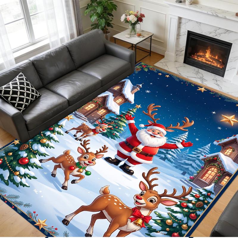 Christmas Printed Square Area Rug Soft Non Slip Floor Carpet For Bedroom Holiday Gift