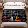 Music Guitar Theme Soft Blanket Personalized Custom Name Text Print Warm Blanket Home Sofa Bedroom Decor