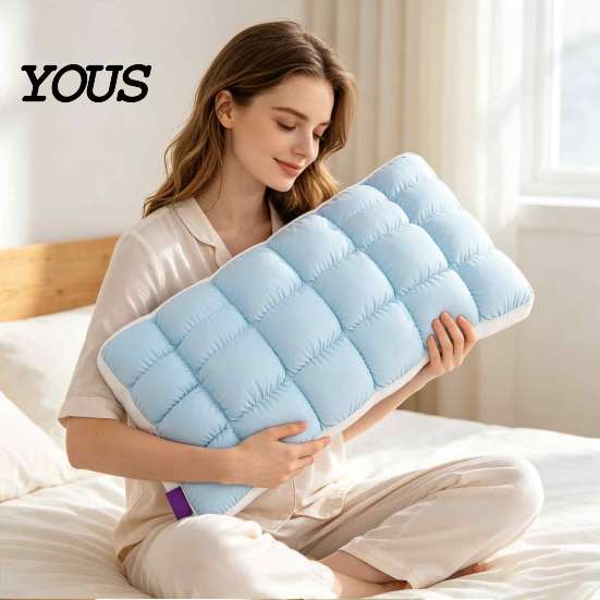 Luxury Hotel Style Pillows Mellow Puff Cooling Cloud Pillow, Ice?Silk Quilted Grid Bed Soft Quilting Pillow Inserts Support for Side & Back