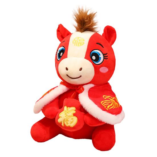 

Плюшевая игрушка Пони в костюме Тан и накидке 2026 год Лошади Зодиак Наполнитель ПП хлопок Декор Пони Подарок на Китайский Новый год для детей коллекционеров E
