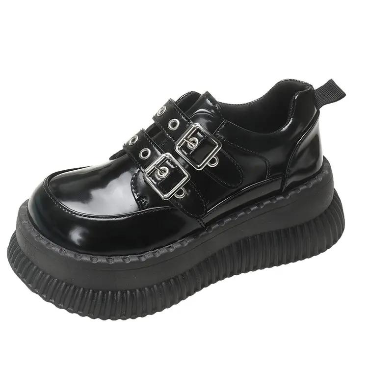 

Мода 2024 года, новый британский стиль, пряжка ремня в стиле ретро, папины туфли для женщин, модные туфли с высокой посадкой и сверхтолстой подошвой для женщин 35 чёрный