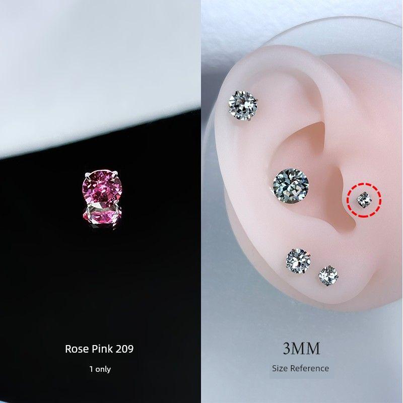 

Medical Ear Bone Stud Titanium Alloy Internal Spiral Pierced-Ear-Caring Ear Studs Flash Chinese Ear Ear Bone Pin Sleep No Need to Take off Earrings 3mm Rose Red 209 [Hua Zi earrings a]]