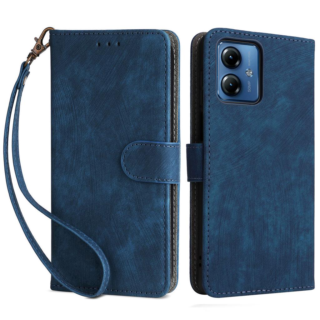 For Motorola Moto G14 4G Anti-Scratch Cell Phone Case Leather Stand Cover RFID Blocking Wallet Shell with Strap