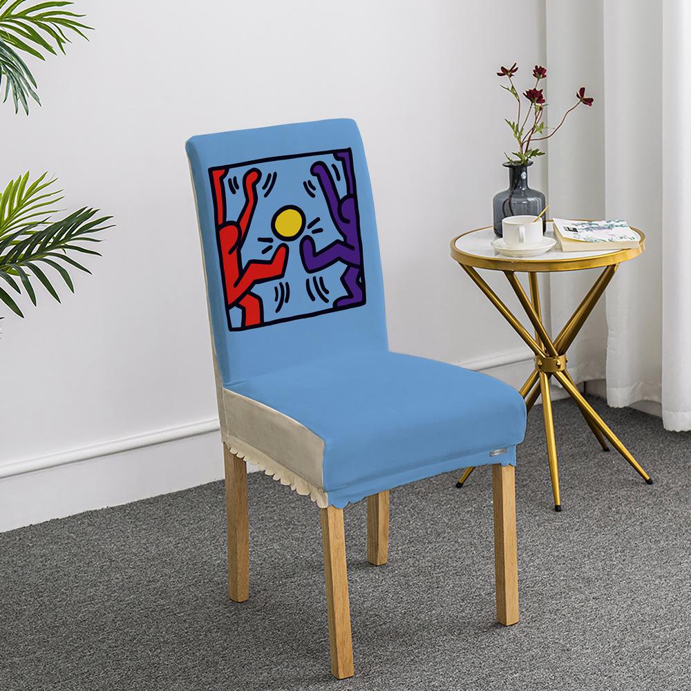 

Hand-painted Illustration Chair Set Dining Table Cover Household Seat Cover Elastic Full-inclusive Thickened Four-season Universal Chair Set 45*38*38cm