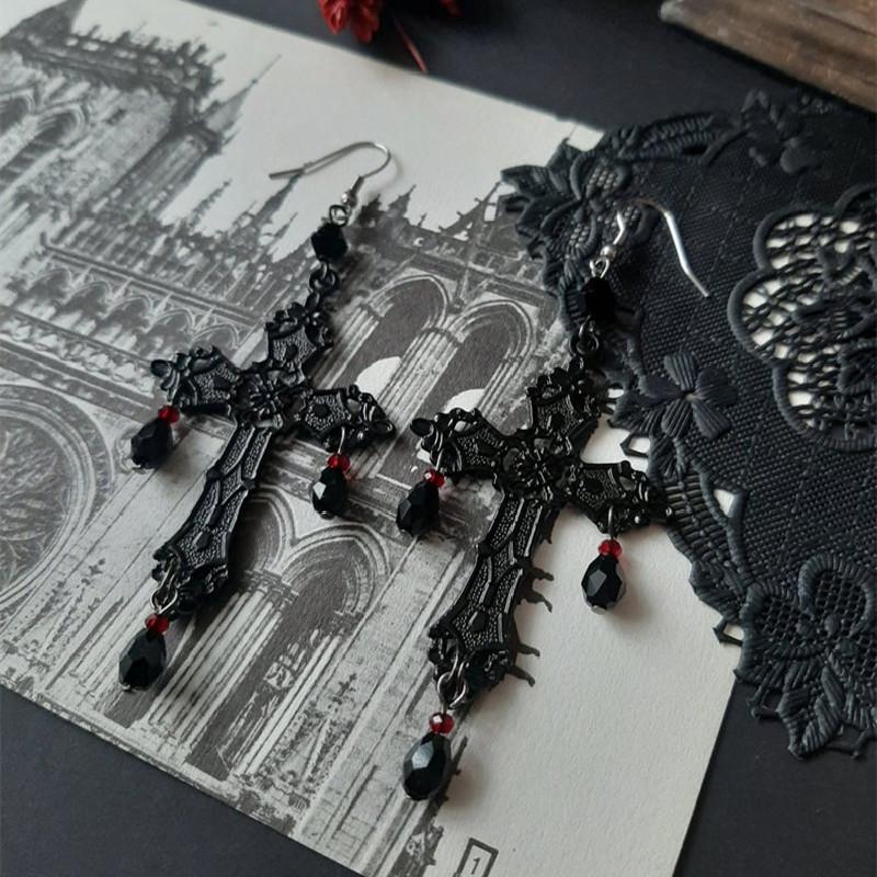 Gothic Punk Black Cross Earrings for Men and Women  Cross Dangle Earrings Party Ear Jewelry