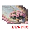 4/6pcs French-Style Rose Placemats Suitable for Dining Table Decor, Rectangular Non-Slip Washable Polyester Table