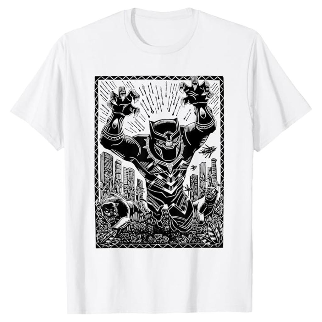 Black Panther Unisex Adult Linocut T-Shirt