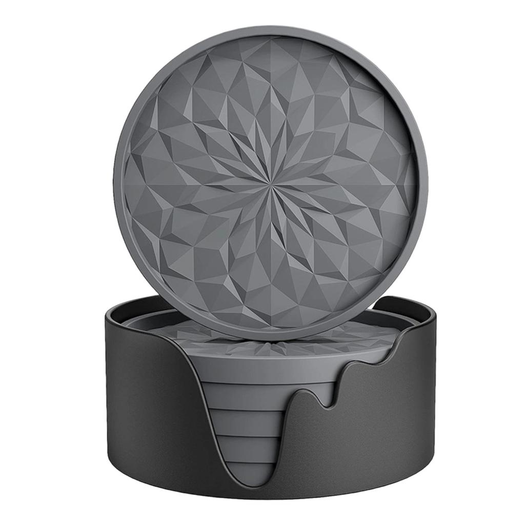 Silicone Coasters Set Thickened Non Slip Coasters with Geometric Pattern Non Stick Cup Mats for Home Office Table Protection Set of 6