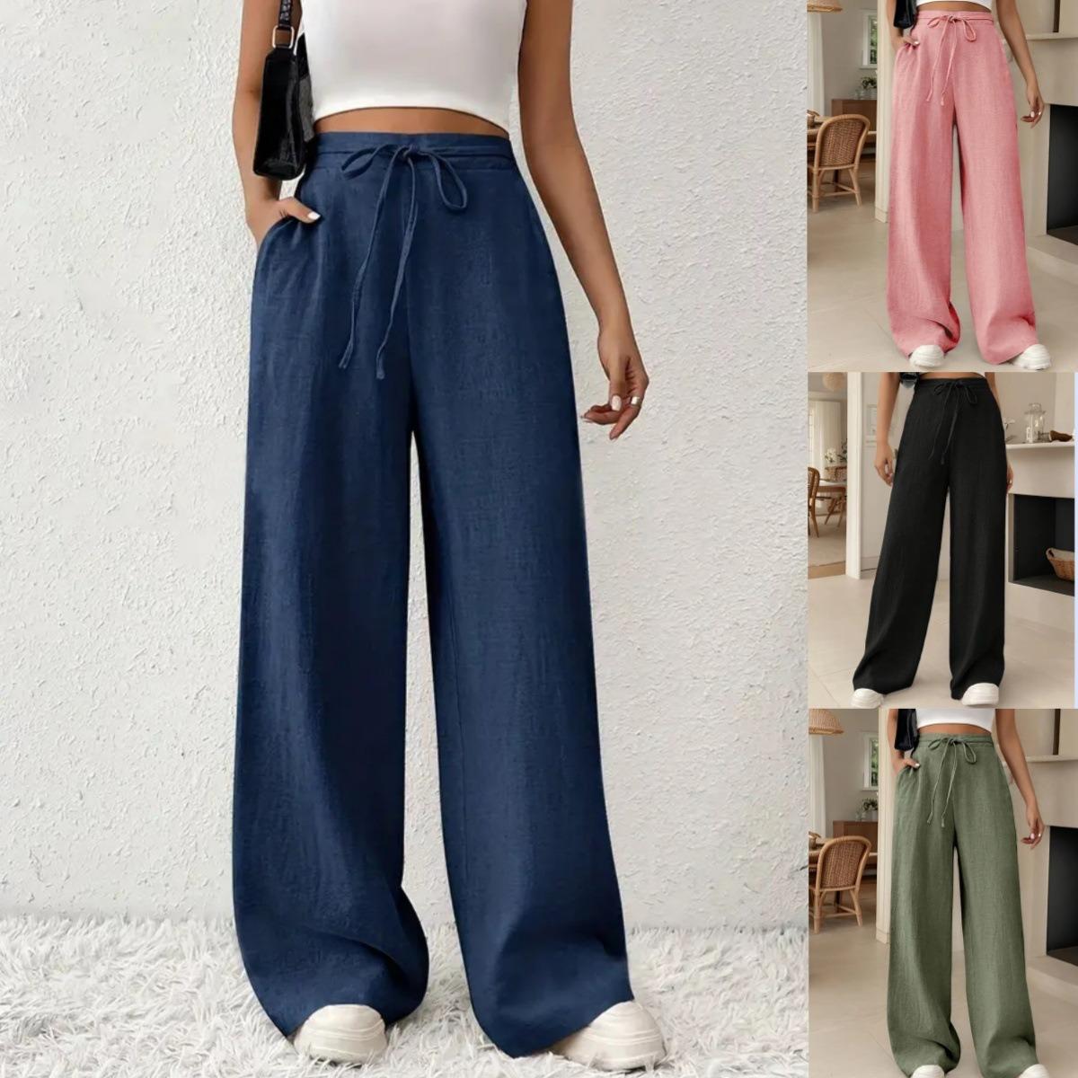 

Women s Comfortable, Fashionable, Elegant Straight Leg Wide Leg Pants with Pockets for Women S чорний